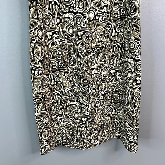 CONNECTED APPAREL Leaf Flower Print Sleeveless  Knee Length Dress Black Tan 6 - Picture 5 of 11